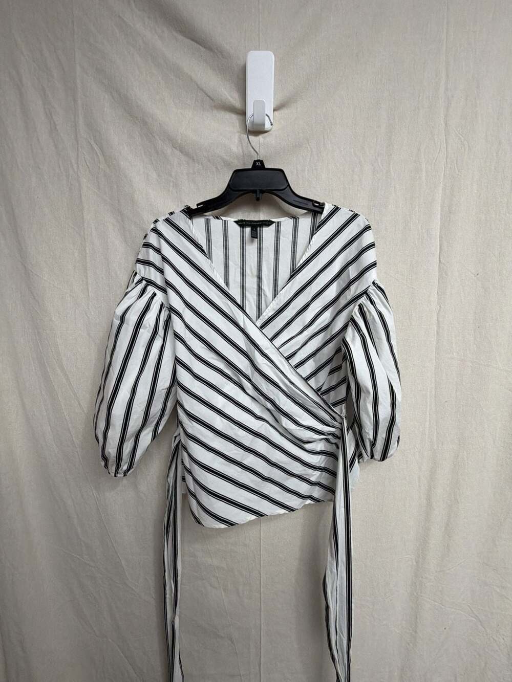 White House Black Market Striped 3/4 Sleeve Poplin Wrap Blouse Size S